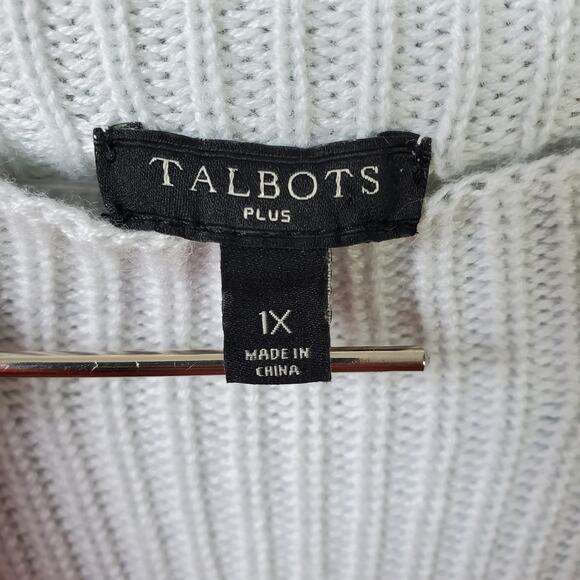 Talbots Plus Women Cableknit Shaker Stitch Sweater Ice Blue 1X Cozy Soft Stretch - Picture 4 of 10